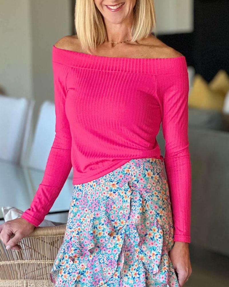 

Off Shoulder Long Sleeve Top, Hot pink