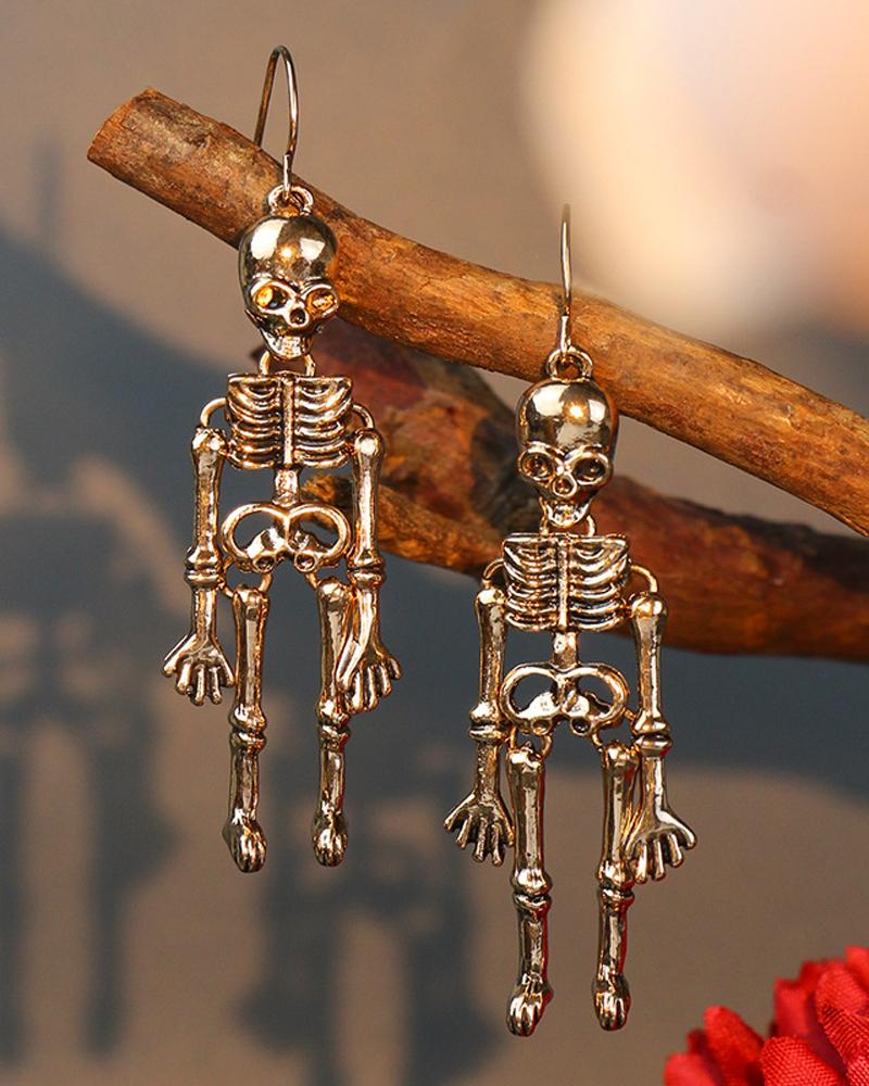 

1Pair Halloween Goth Skeleton Drop Earrings, Gold