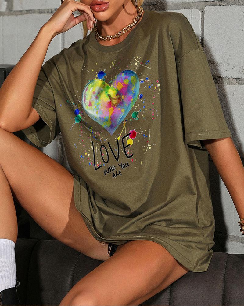 

Heart Patterns Print Short Sleeve T-shirts, Green