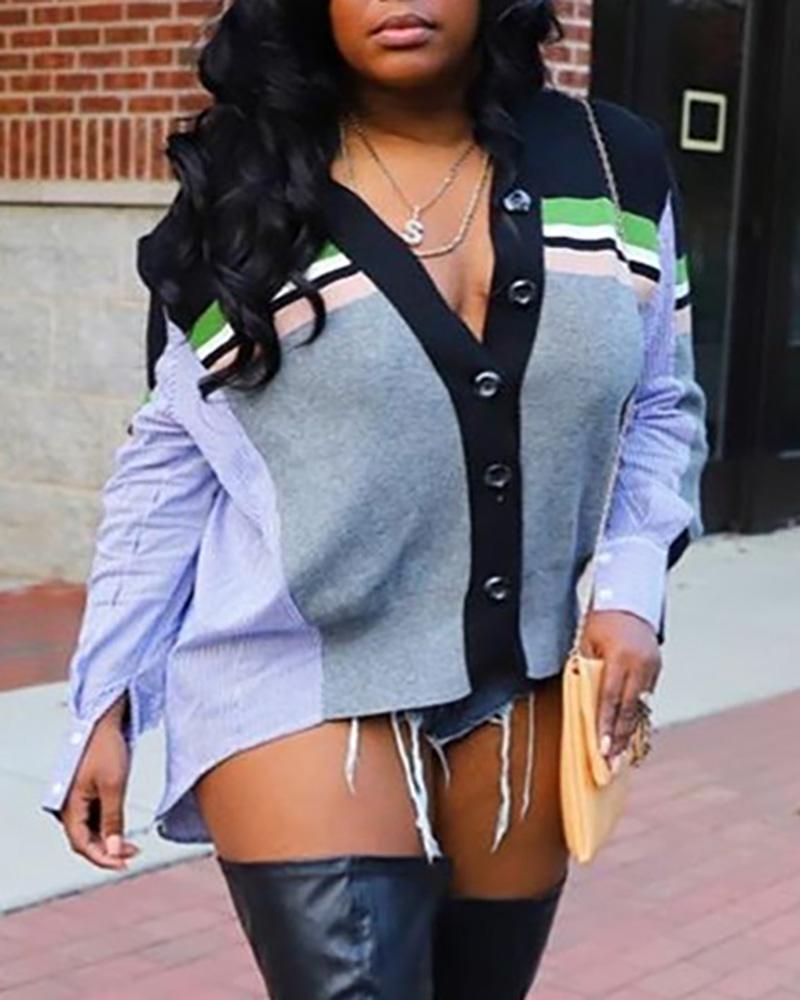 

Colorblock Buttoned Casual Shirt, Gray