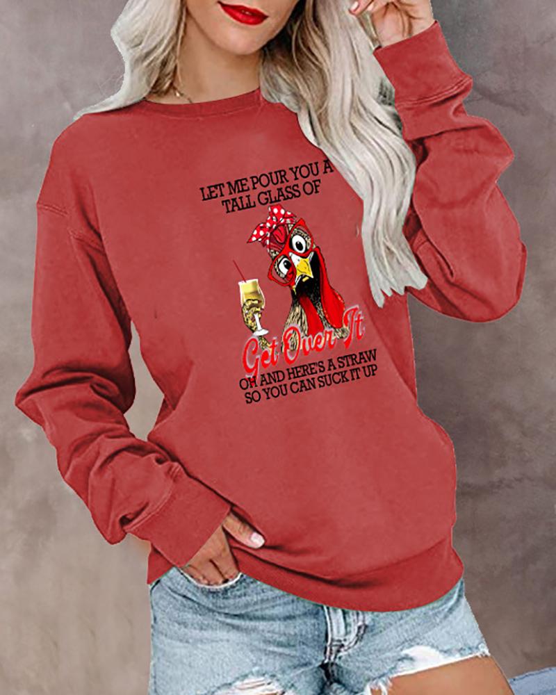 

Christmas Casual Cartoon Letter Print Long Sleeve Top, Red