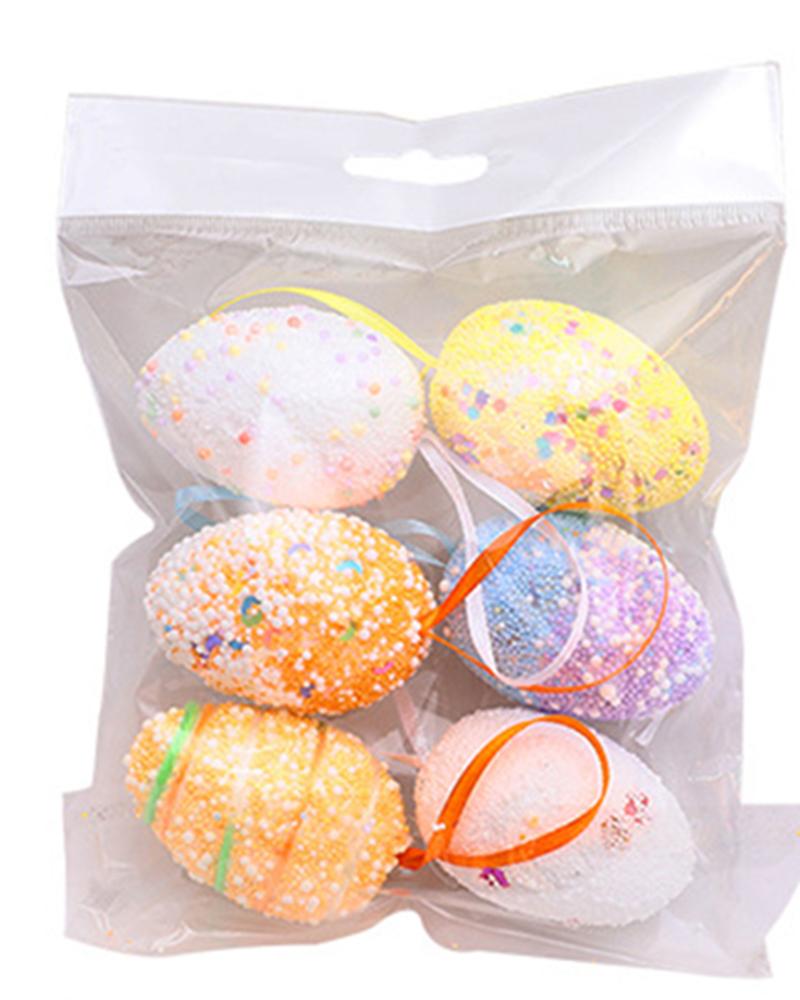 

6pcs Plastic Fillable Painted Easter Eggs Hanging Decoration, Style3