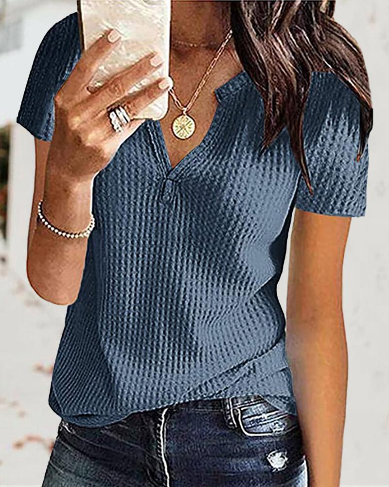 

Plain Short Sleeve Knit T-Shirt, Blue