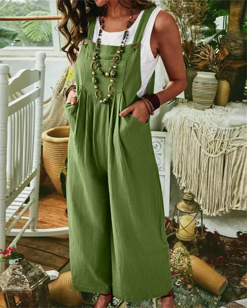 Pocket Design Wide Leg Suspender Jumpsuit