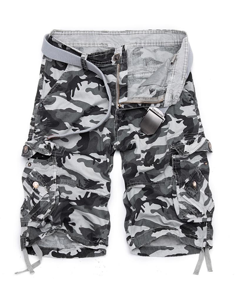 

Camouflage Print Cargo Short Pants, Gray