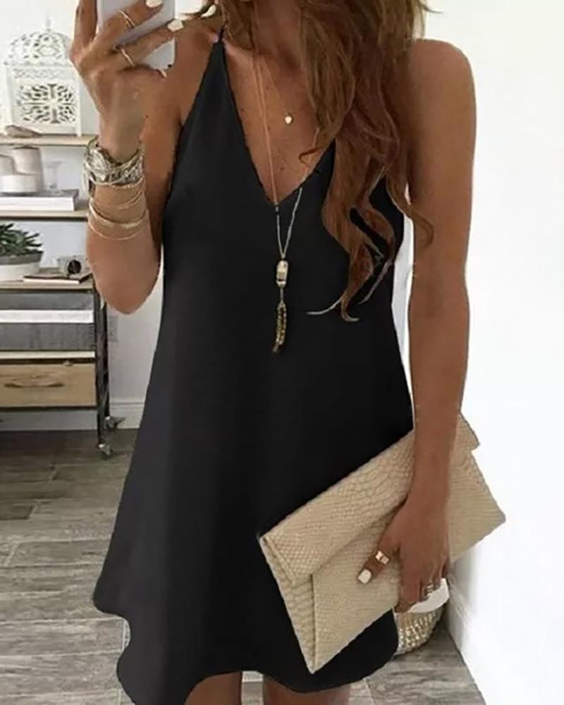 

Sleeveless V Neck Casual Dress, Black