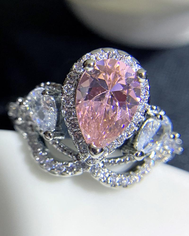 

1pc Crown Shaped Zircon Fashionable Ring, Pink