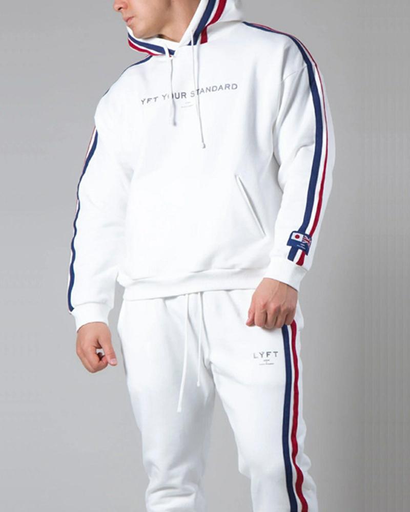 

Color Border Long Sleeve Hooded Sweatshirts, White