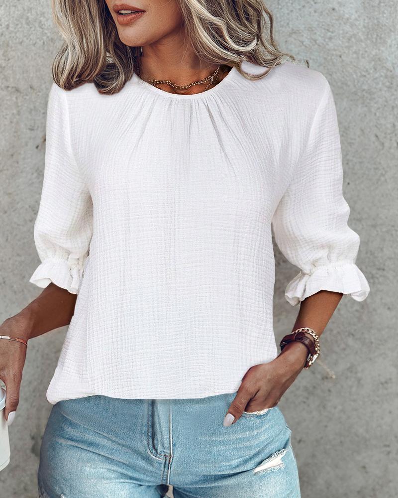 

Buttoned Tied Detail Ruffles Top, White