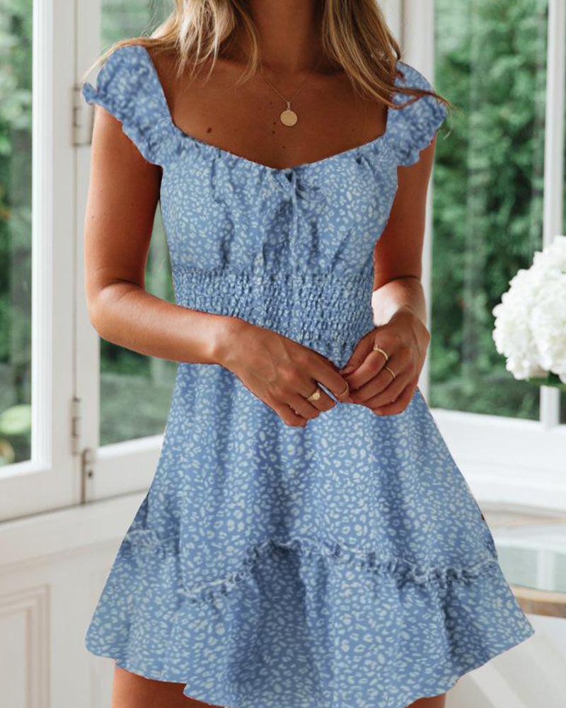 

Floral U Neck Ruffle Casual Dress, Blue