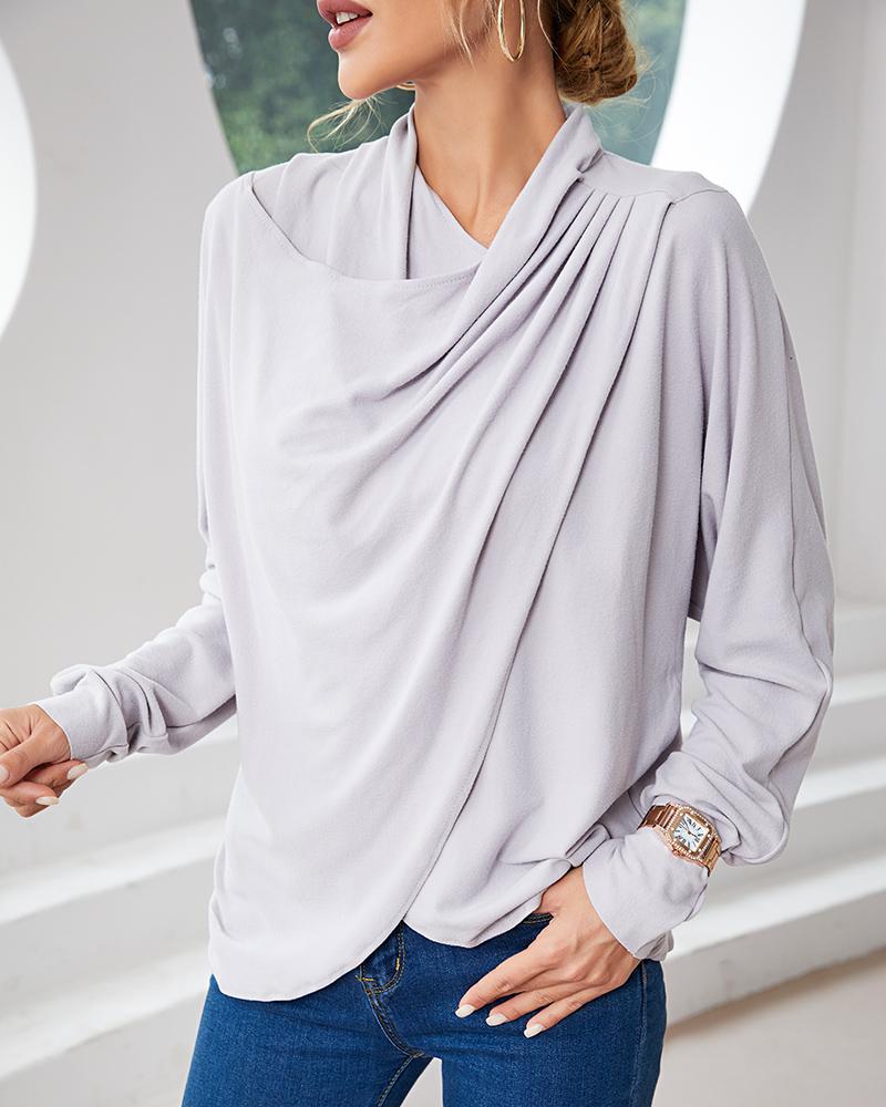

Draped Design Long Sleeve Top, Gray