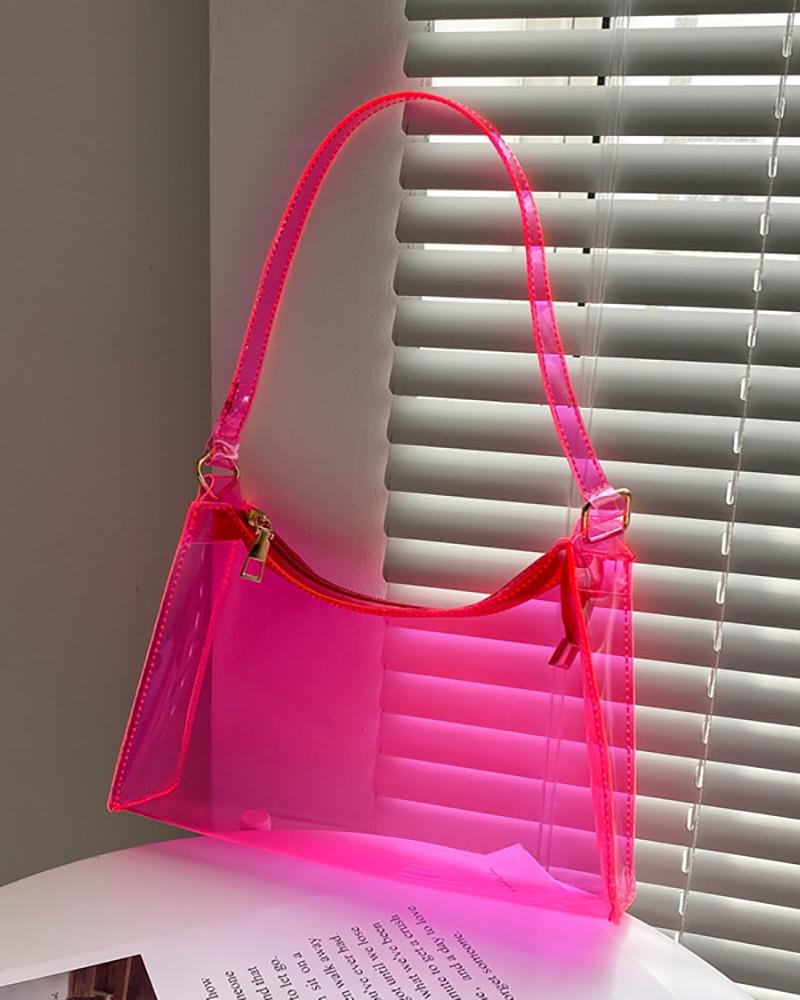 

Minimalist Clear Zip Baguette Bag, Pink