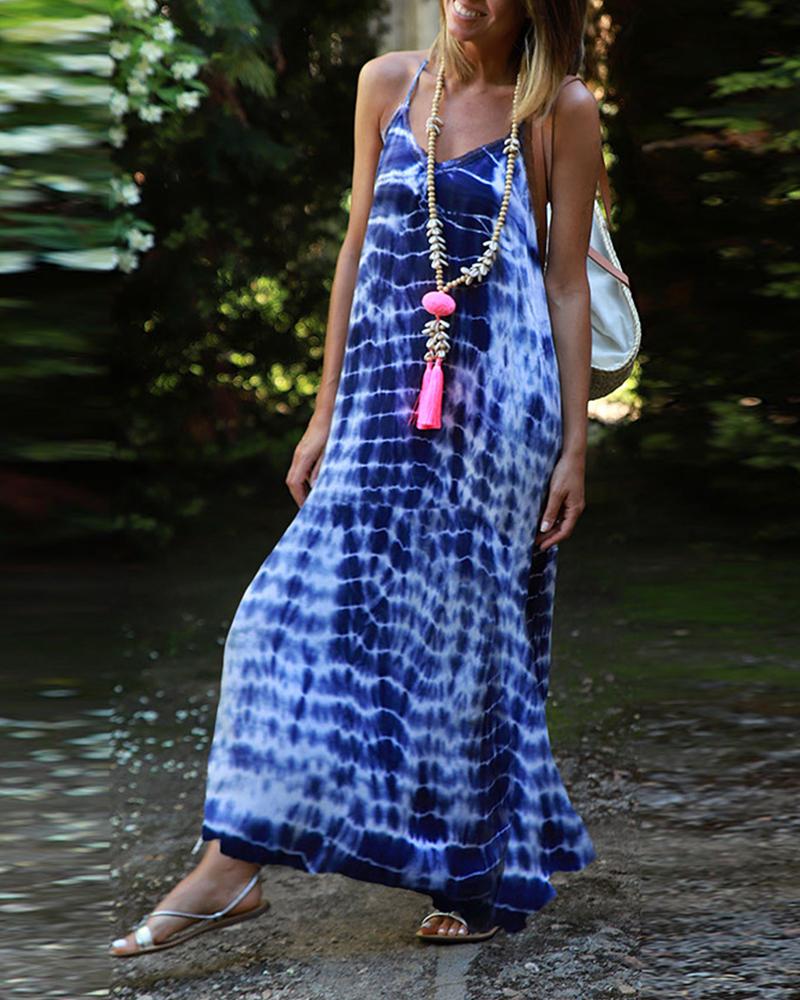 

Color Block Tie Dye Print Sling Maxi Dress, Style3