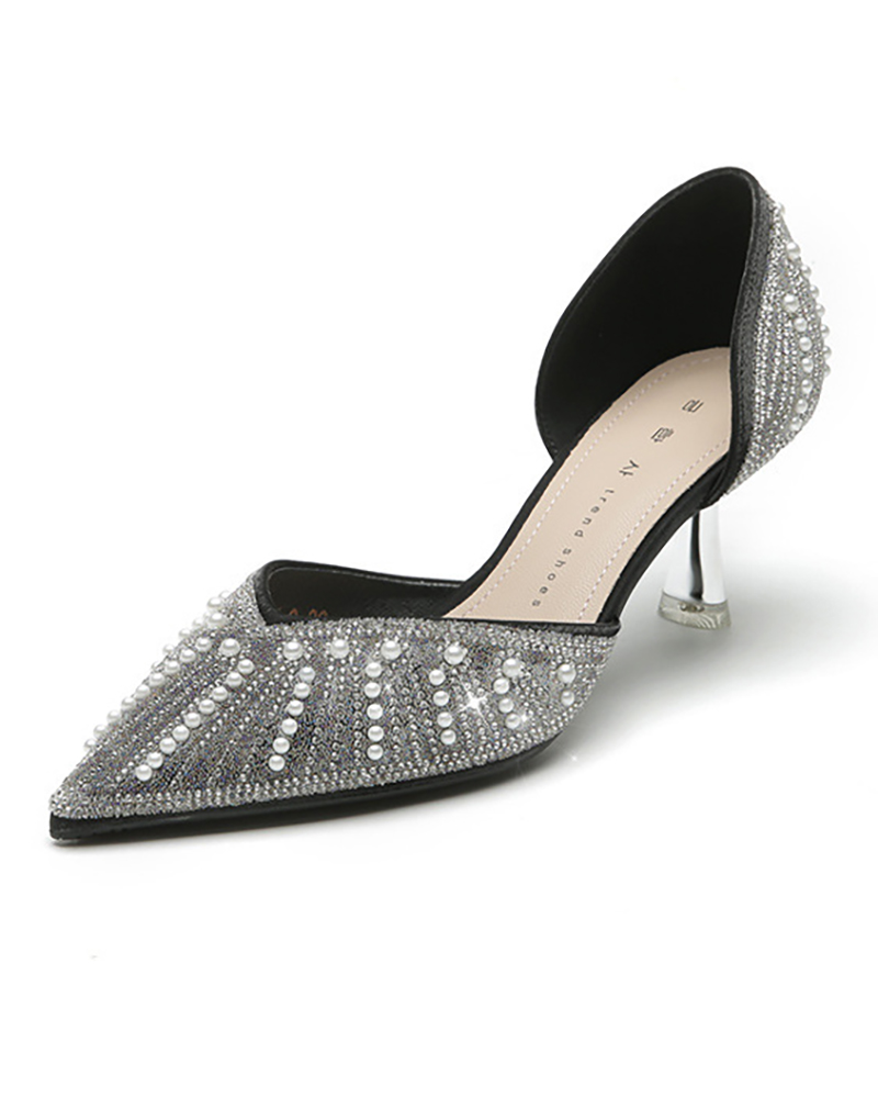

Rhinestone Beaded Point Toe Wedding Guest Shoes, Black