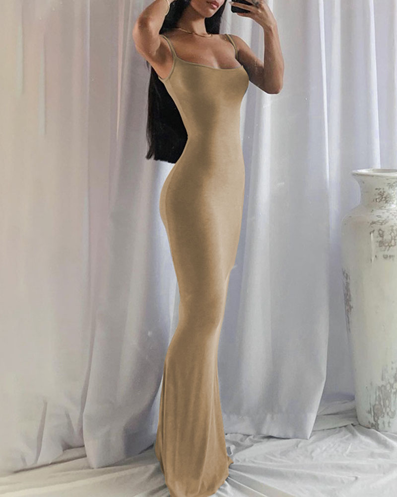 

Spaghetti Strap Casual Maxi Dress, Khaki