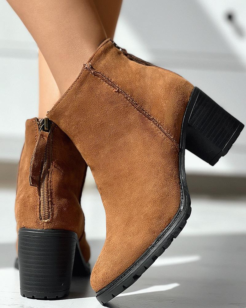 

Zipper Design Vintage Chunky Ankle Boots, Brown