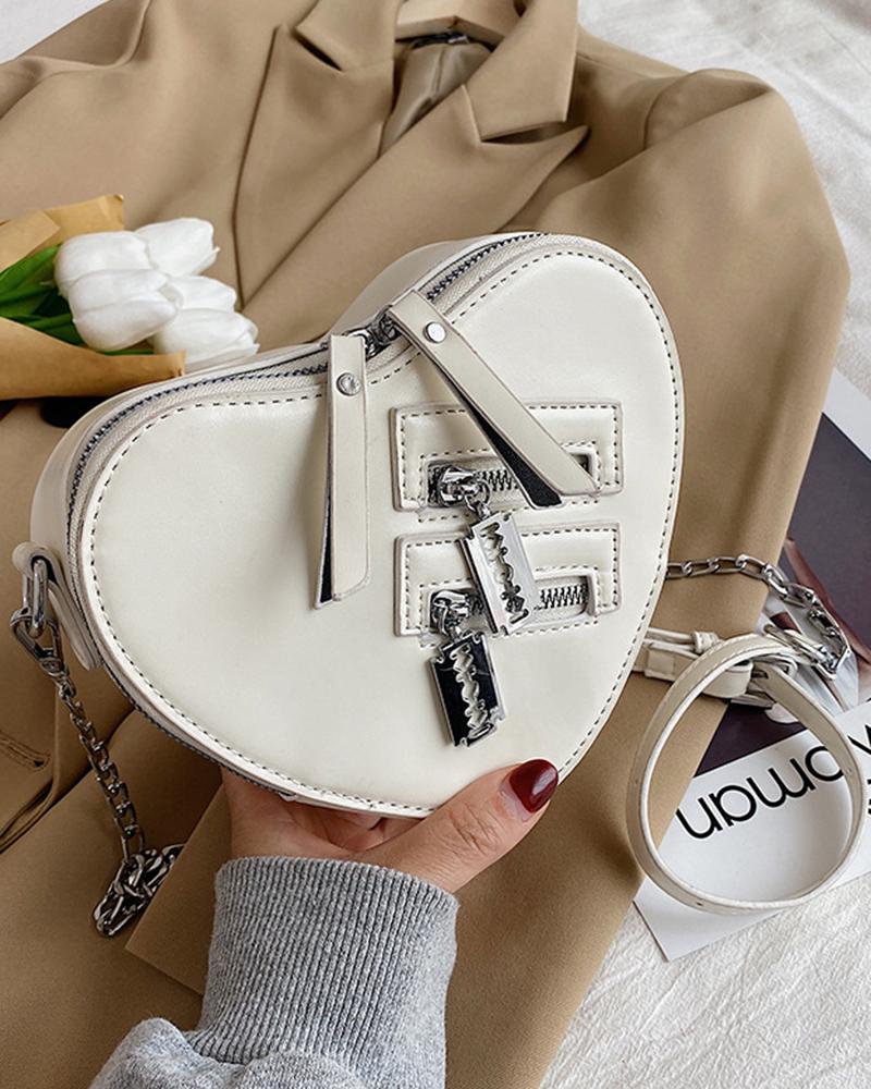 

Zipper Detail Heart Shaped Crossbody Shoulder Bag, White