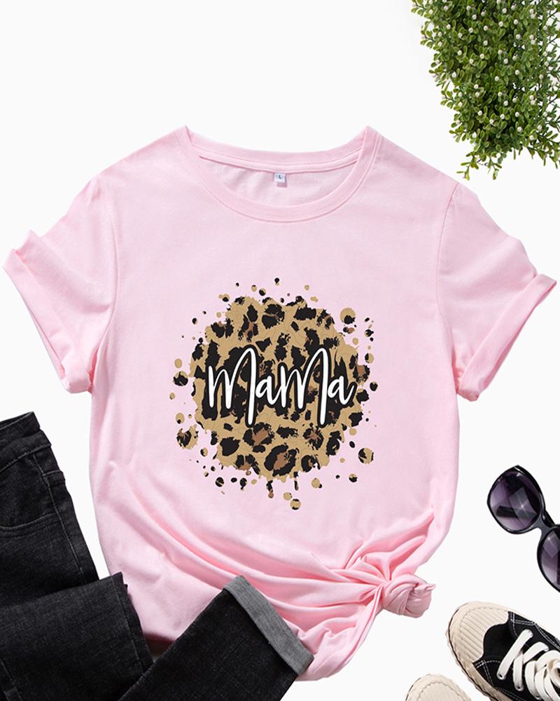 

Mother' Day Gift Short Sleeve Leopard Print T-shirt, Pink