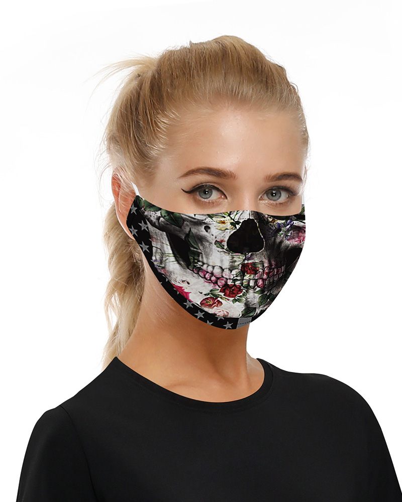 

Skull Print Mouth Mask Breathable Washable And Reusable With Replaceable Filter, Black