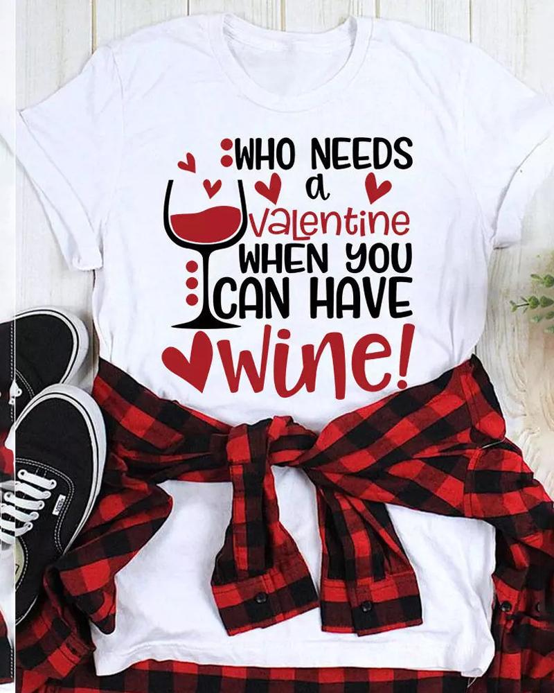 

Valentine' Day Letter Heart Print Casual T-shirt, White