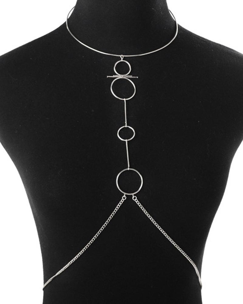 

1pc Hollow Out Geometric Halter Body Chain, Silver