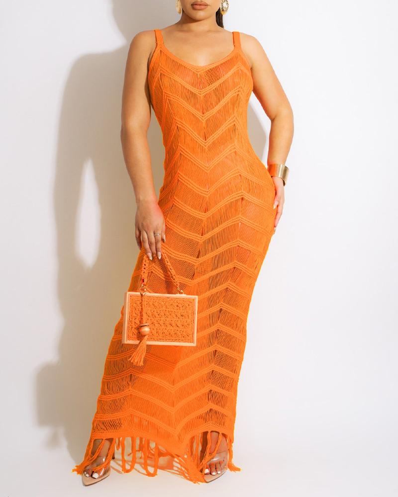 

Tassel Design Crochet Cover Up Beach Dress, Orange