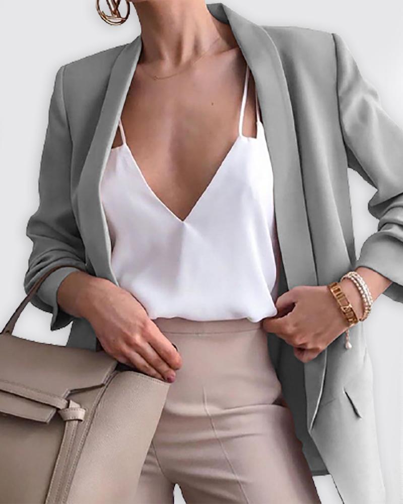 

Long Sleeve Pocket Decor Blazer Coat, Gray