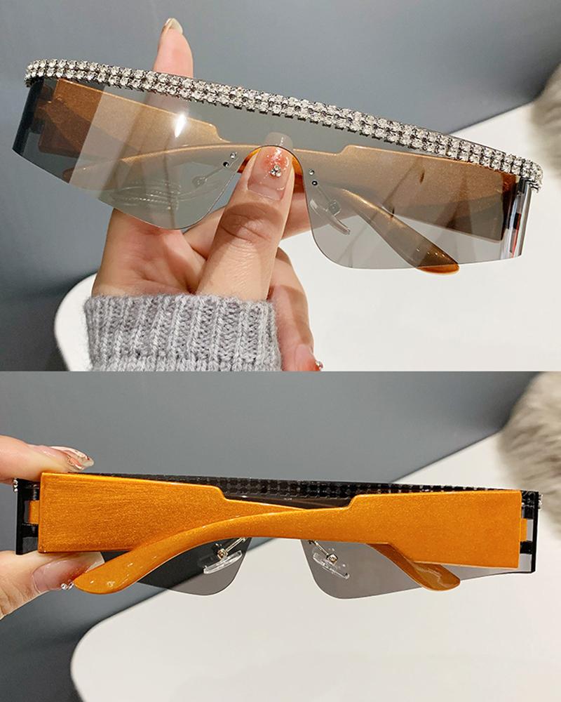 

1Pair Rhinestone Decor Sports Riding Shield Sunglasses, Orange