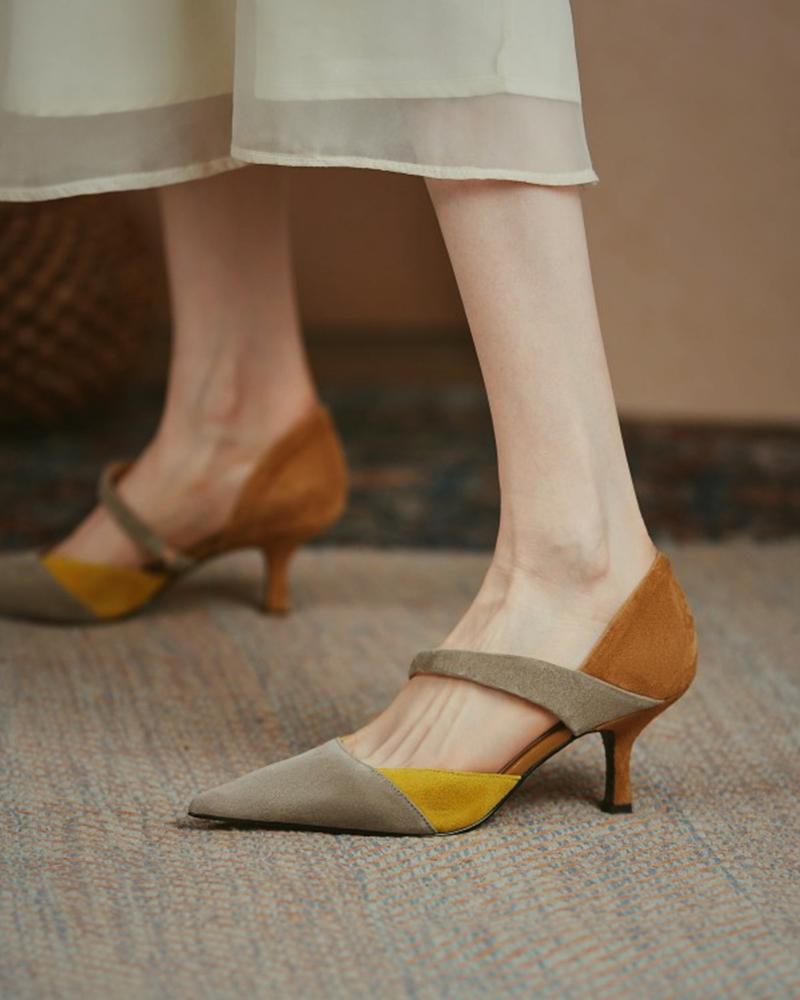 

Suede Colorblock Pointed Toe Heels, Gray