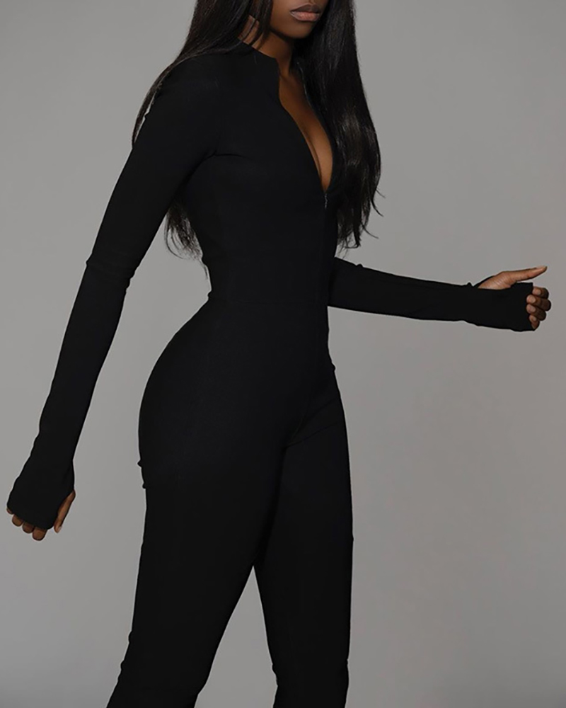 

High Waist Zipper Design Jumpsuit, Black