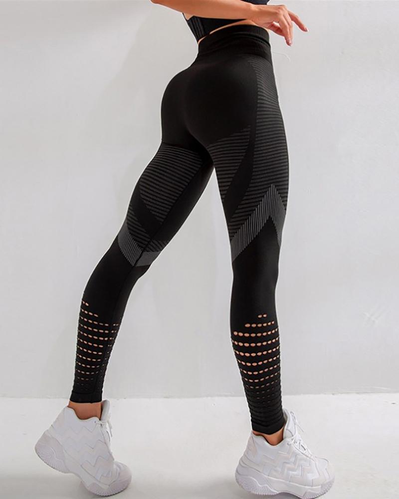 

Hollow-Out High Waist Active Pants, Black
