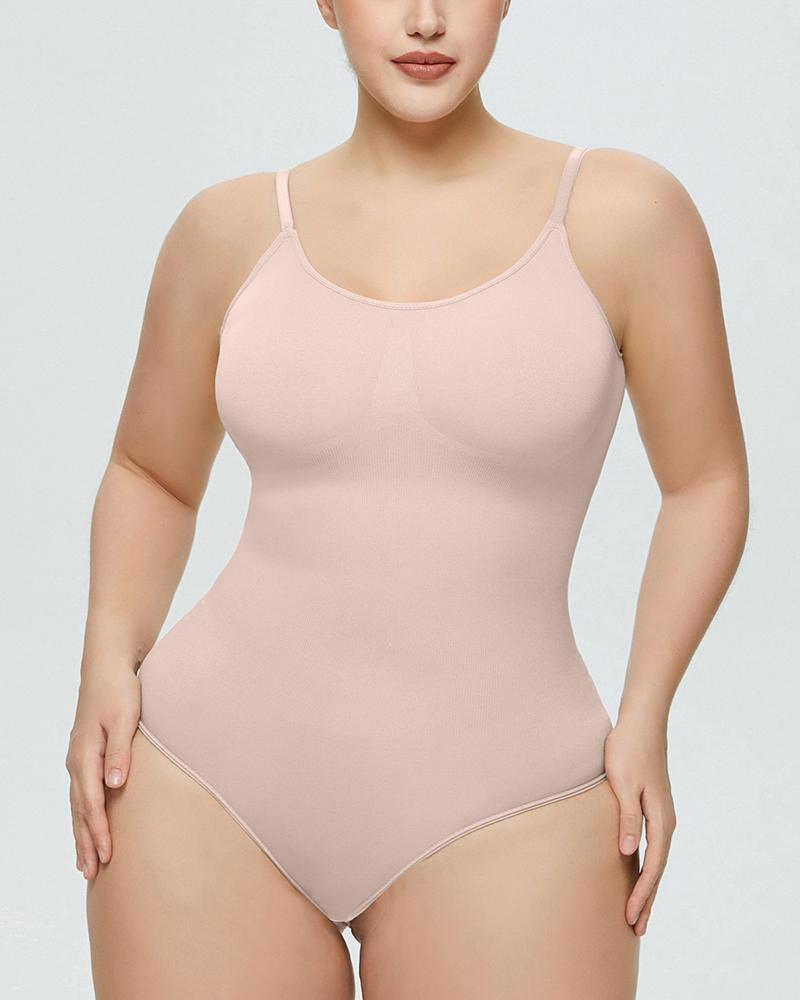 

Adjustable Strap Tummy Control Seamless Crotchless Shapewear Bodysuit, Nude