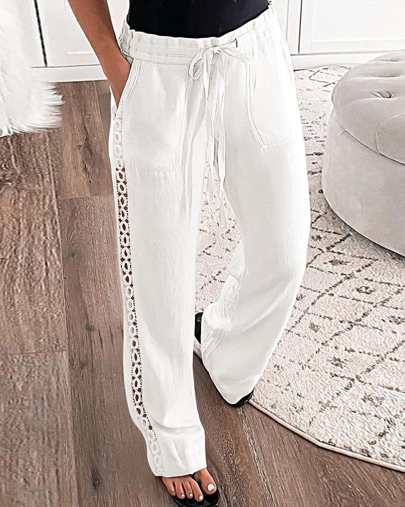 

Drawstring Hollow Out Casual Pants, White