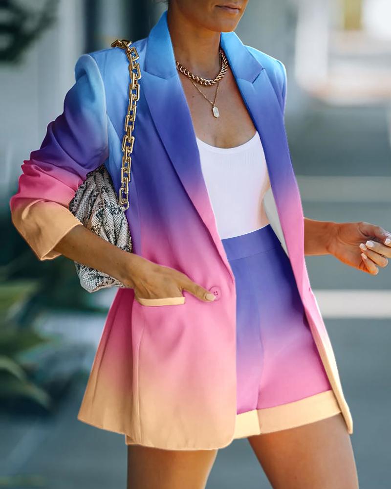

Colorblock Buttoned Pocket Design Blazer Coat & Shorts Sets, Multicolor