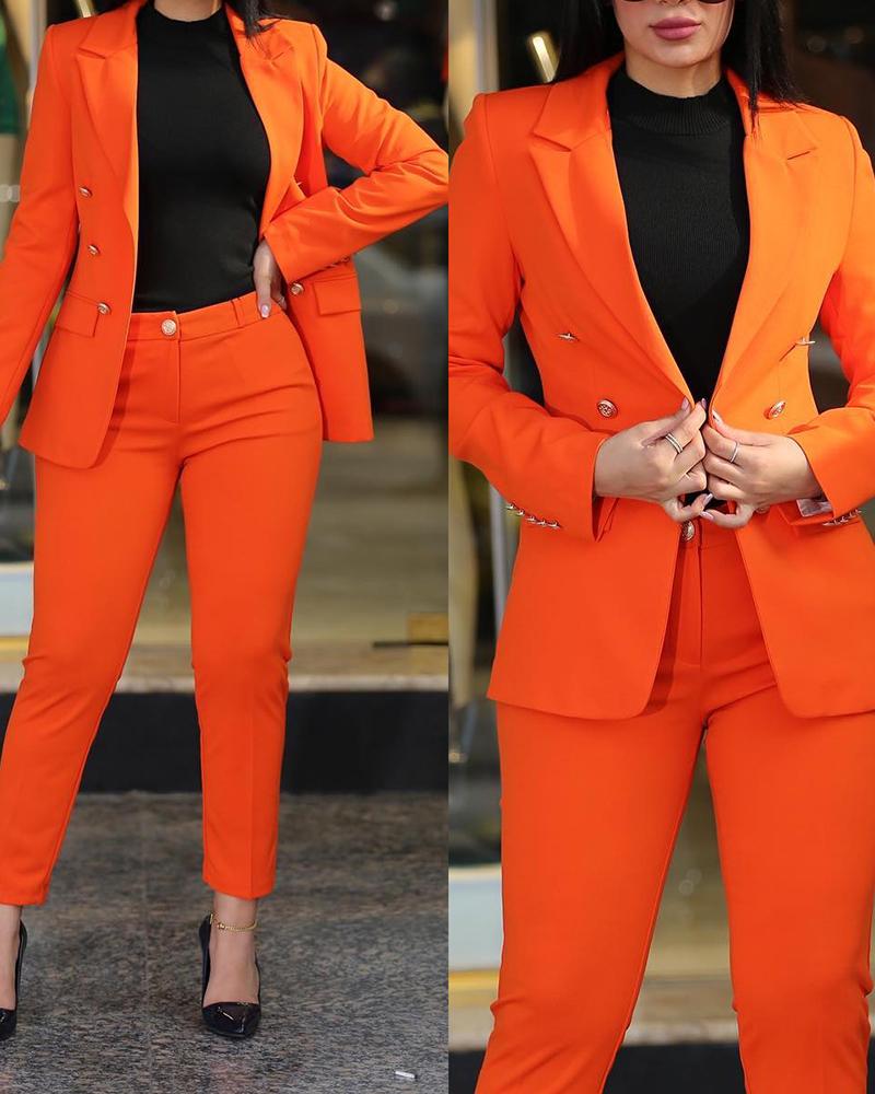 

Double Breasted High Waist Blazer Set, Orange