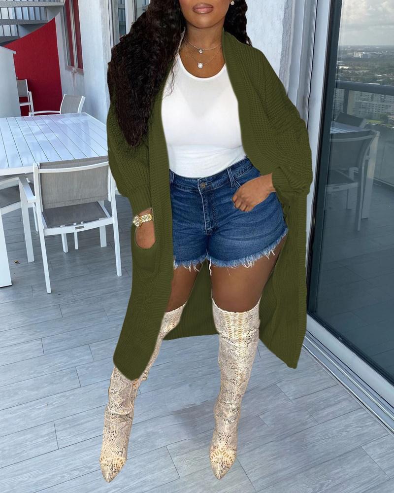 

Open Front Chunky Knit Longline Cardigan, Green