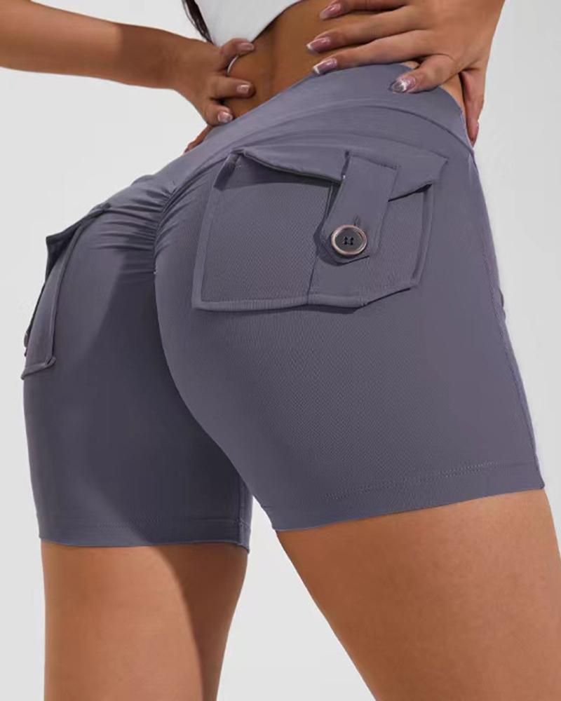 

Quick Dry Pocket Design Ruched Active Shorts, Gray