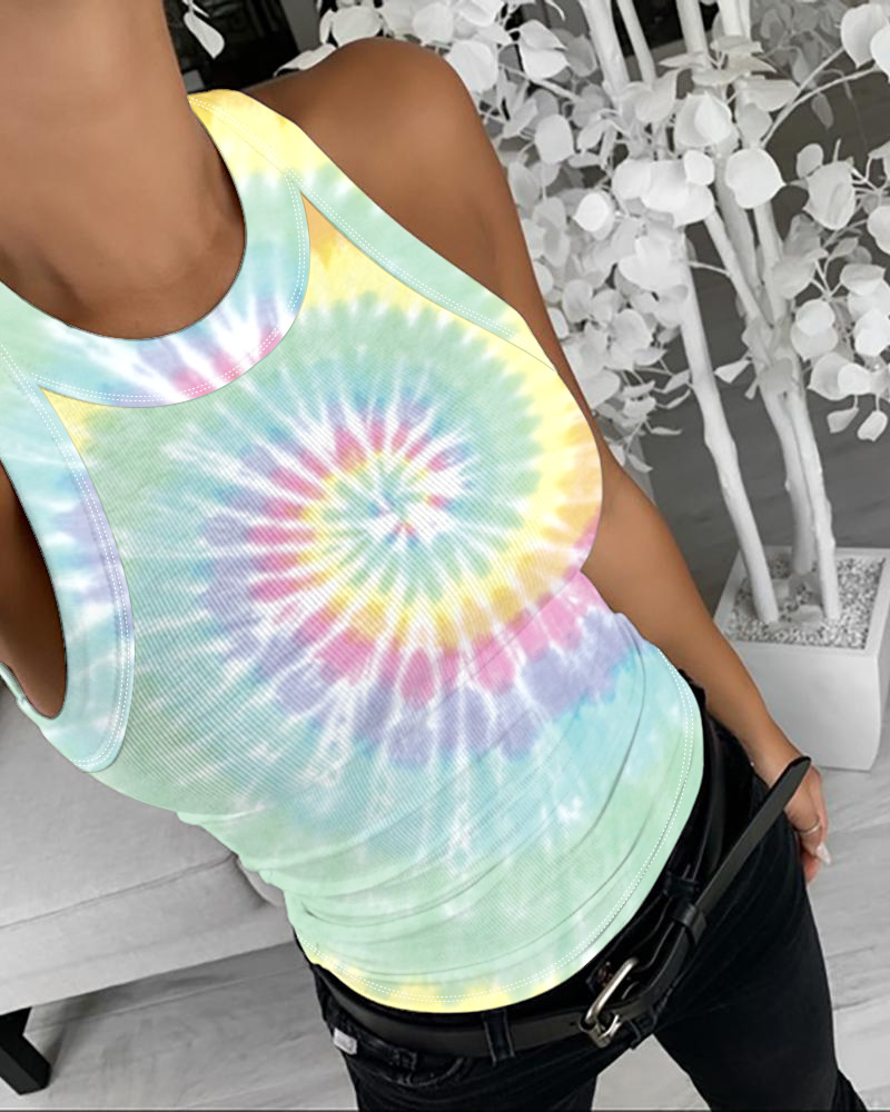 

Tie Dye Print Sleeveless Casual Women Top, Multicolor