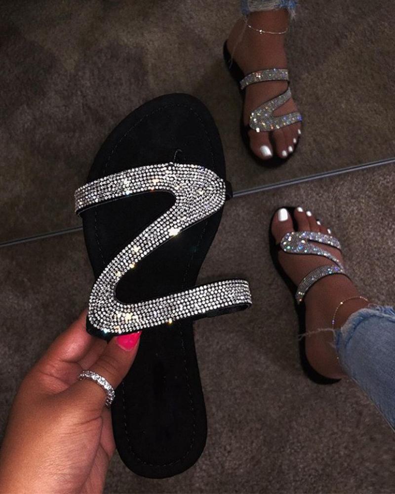 

Diamond Strap Embellished Sandals, Silver