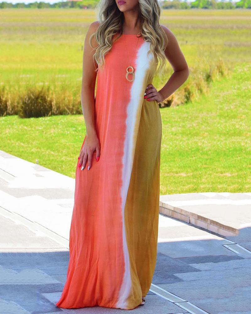 

Knotted Cutout Back Tie Dye Print Maxi Dress, Red
