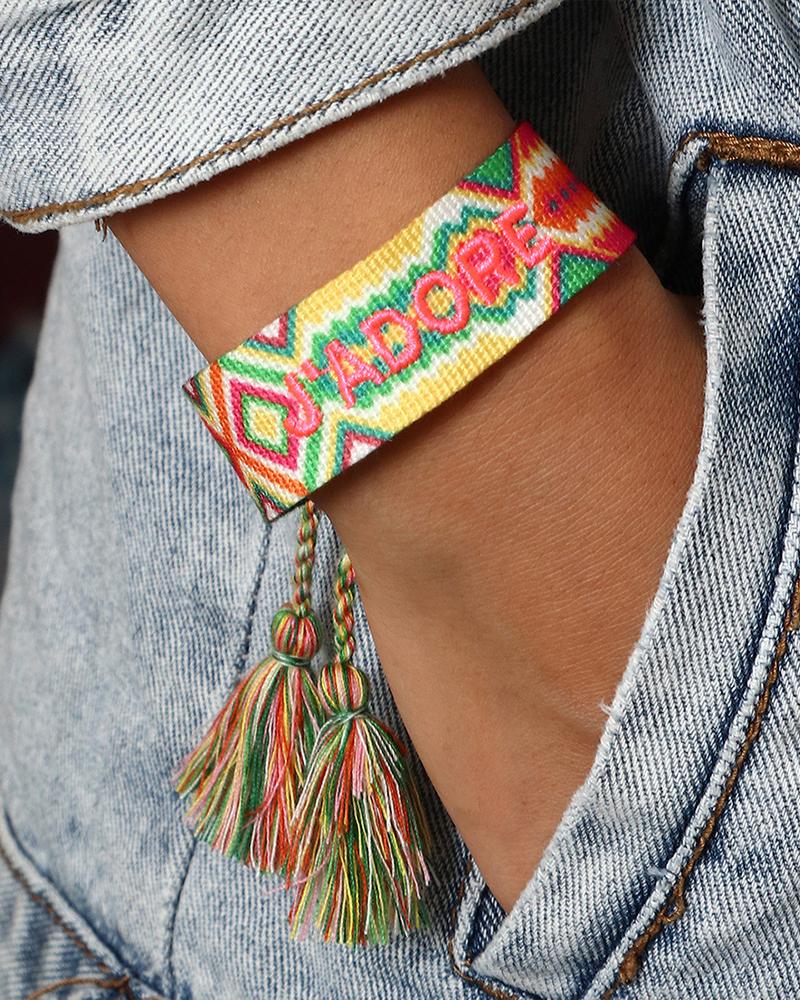 

Clan Tassel Decor Tribal Letter Pattern Bracelet, Green