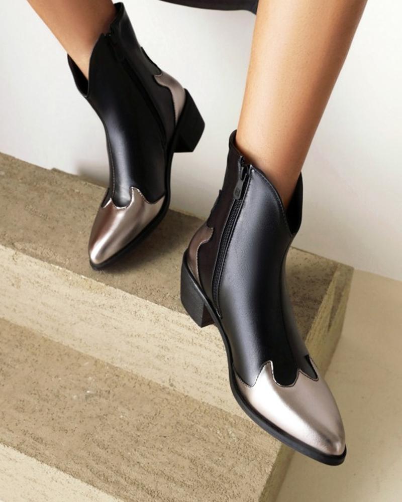 

Womens Vintage Colorblock Point Toe Western Booties, Black