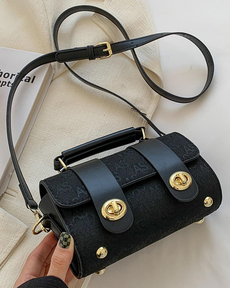 

Letter Pattern Colorblock Crossbody Shoulder Bag, Black