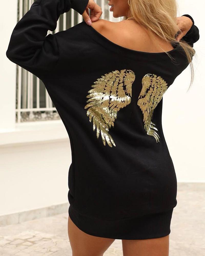 Wings Pattern Sequins Long Sleeve Top