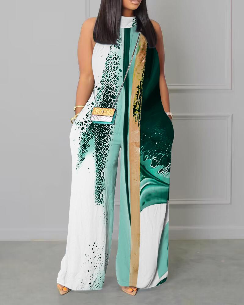 Tie Dye Print Pocket Detail Wide Leg Jumpsuit