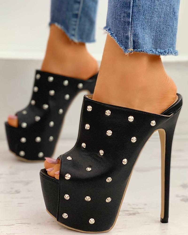 

Studded Peep Toe Platform Stiletto Heels, Black