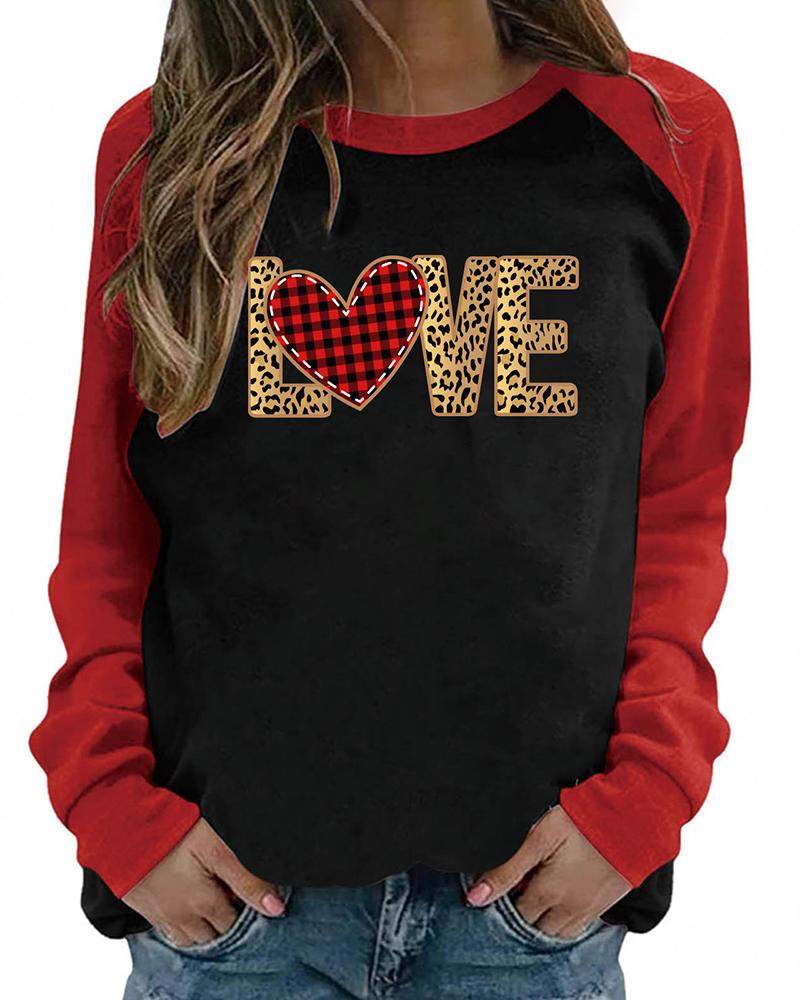 

Valentine' Day Long Sleeve Heart Print Colorblock Top, Style4