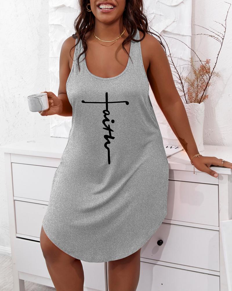 

Plus Size Faith Letter Print U-Neck Sleep Dress, Gray