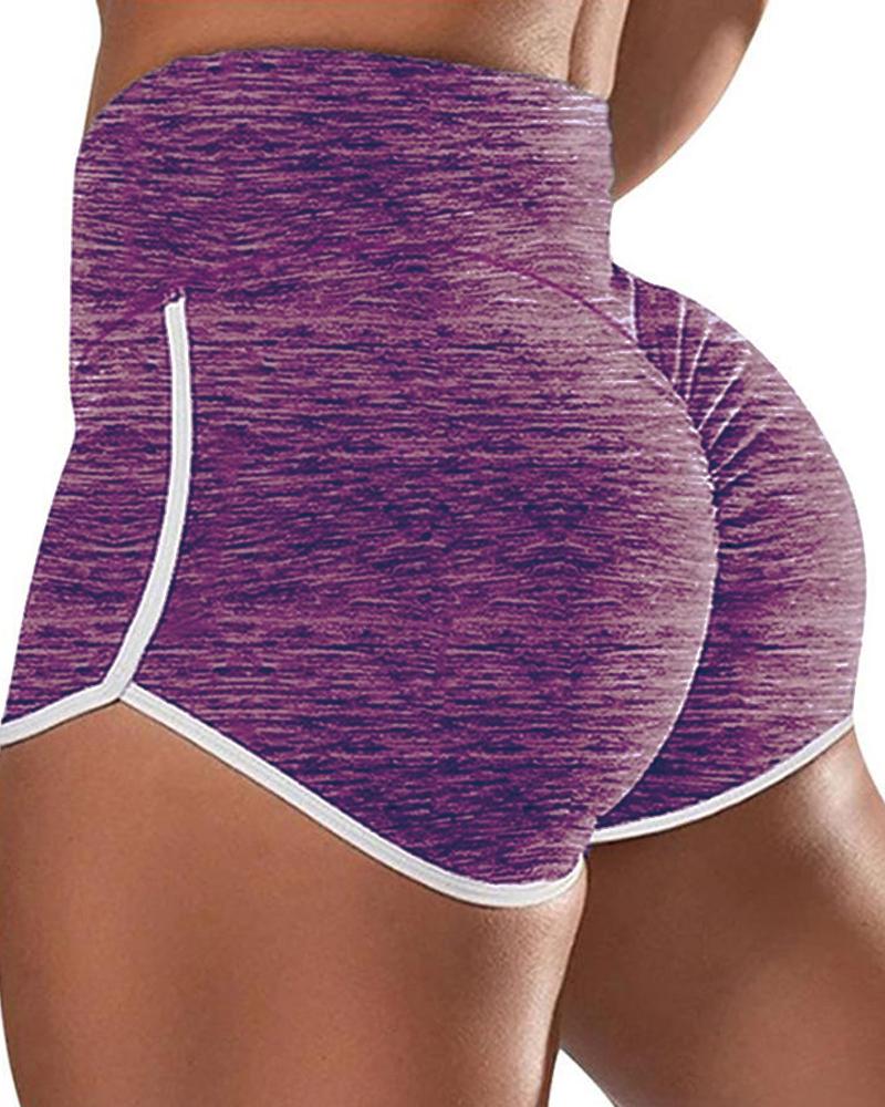 Buy High Waist Contrast Binding Active Workout Gym Shorts. Picture