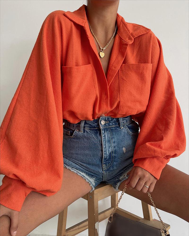 

Lantern Sleeve Button Down Shirt, Orange